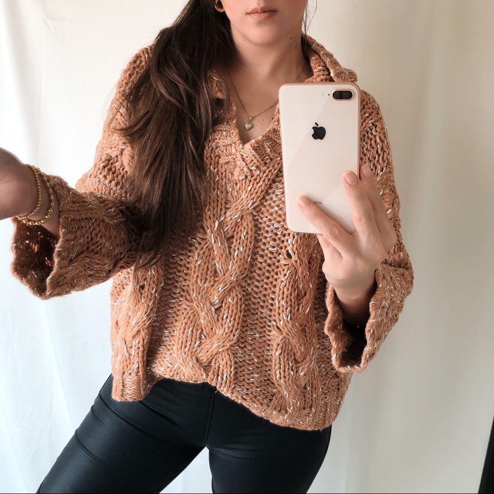 CABLE KNIT SWEATER — In Toasted Honey - Picture 6 of 6